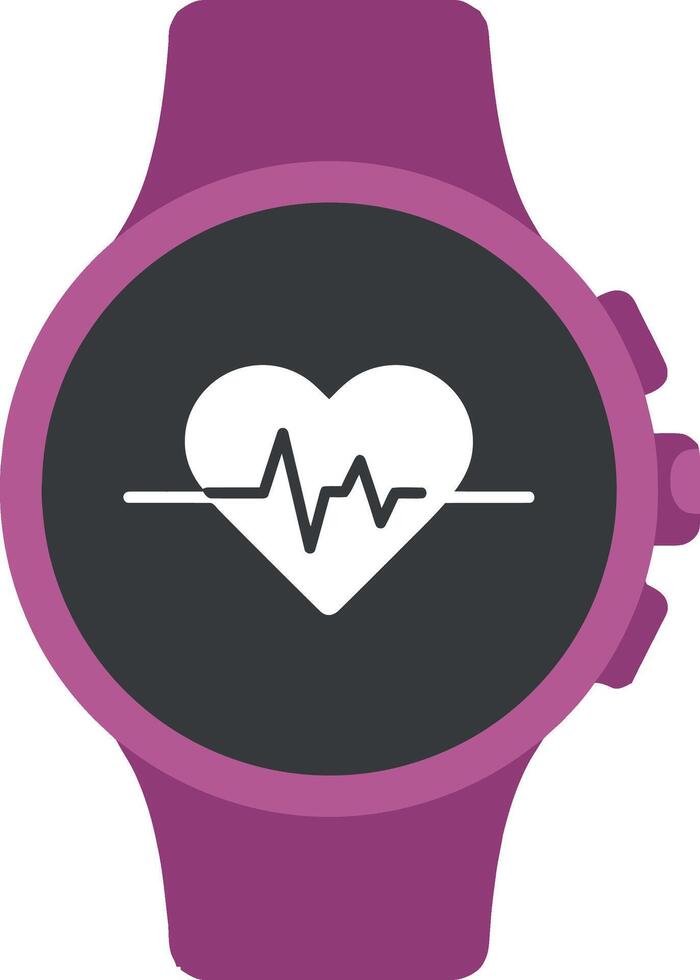 Fitness smartwatch with heart rate monitor and pulse icon in purple illustration vector