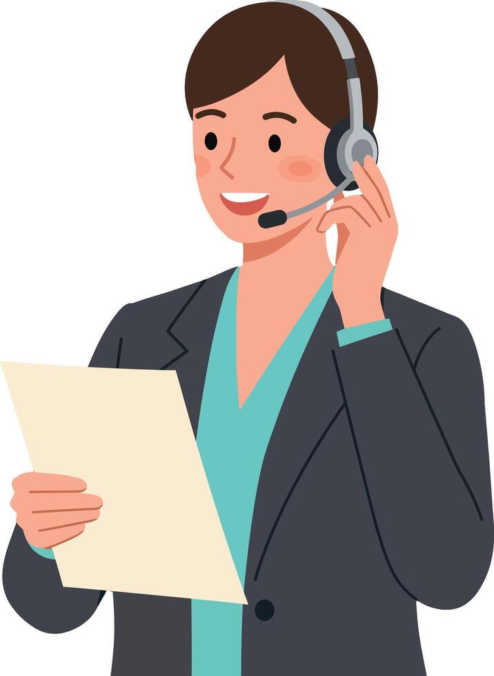 Customer service representative wearing headset holding document illustration vector