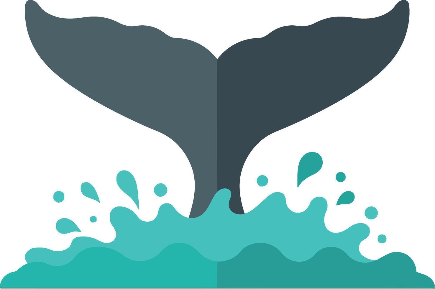 Whale tail splashing water ocean waves marine wildlife illustration simple design vector
