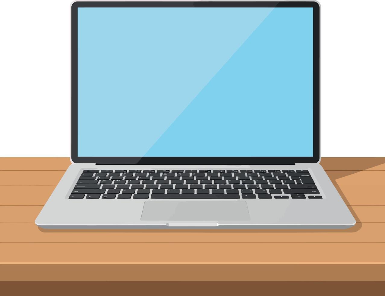 Laptop computer with blue screen on wooden table digital illustration image vector