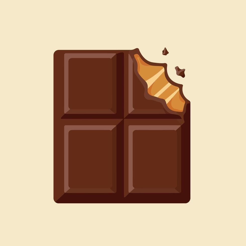 Chocolate bar with bite taken detailed illustration in brown shades vector