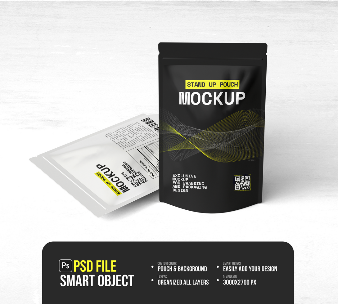 A black and white package mockup with a white background psd