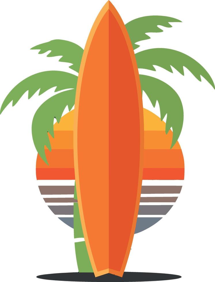 Surfboard with Palm Trees and Sunset Illustration for Summer Beach Design vector