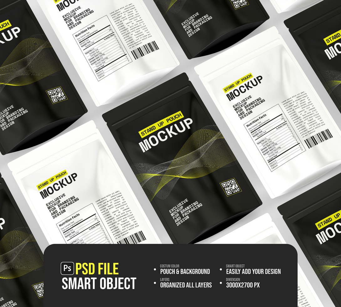 Stand-Up Pouch Packaging Mockup Set psd