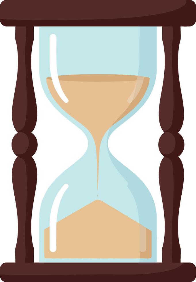 Hourglass with wooden frame measuring passing time in classic style illustration vector