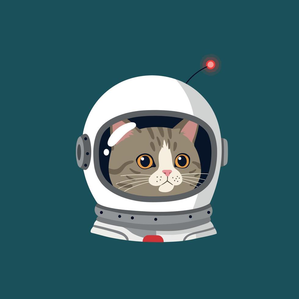 Cat wearing astronaut helmet with red light in illustration style vector