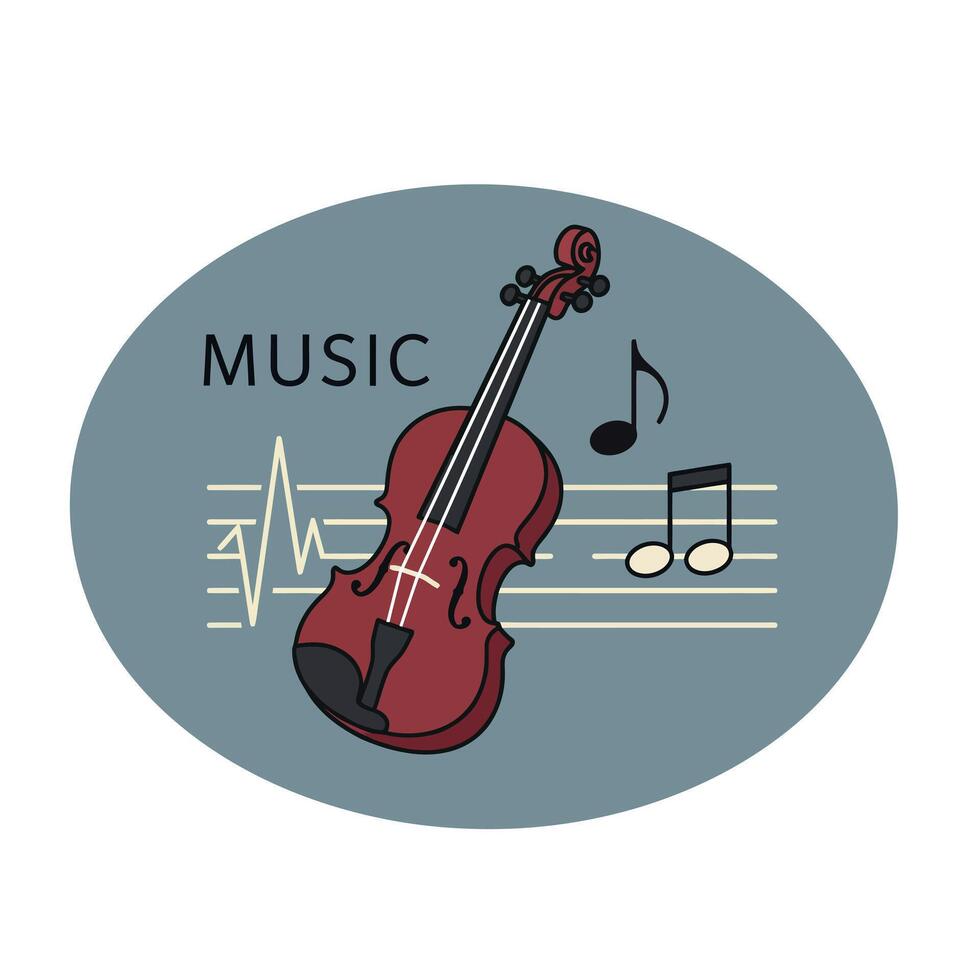 Violin with music notes and heartbeat soundwave logo design illustration vector