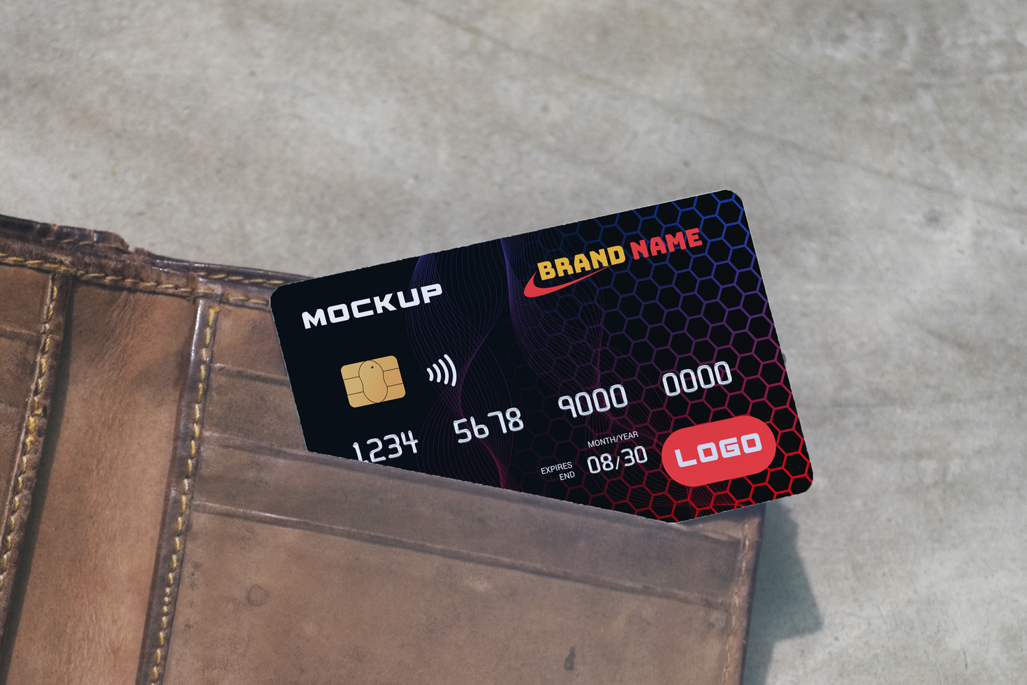 Credit Card, Debit Card, Gift Card, Discount card in Purse Mockup psd