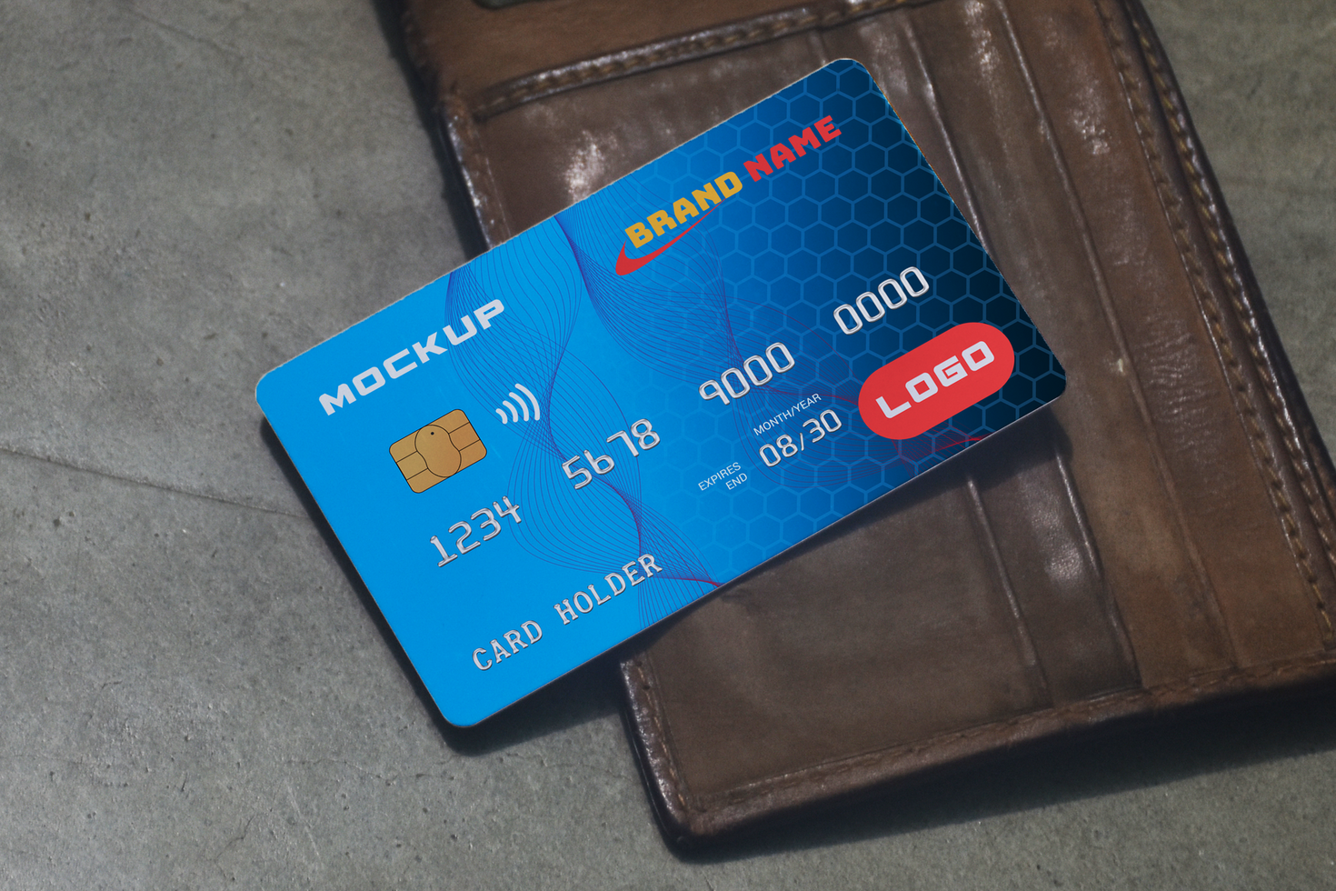 Front Credit Card, Debit Card, Gift Card, Discount card in Purse Mockup psd