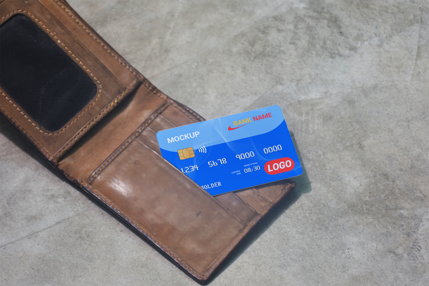 Credit Card, Debit Card, Discount card in Open Purse Mockup psd