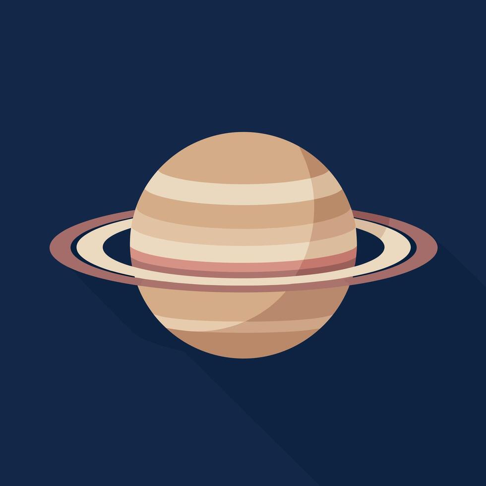 Saturn planet with rings flat illustration in dark blue background space design vector