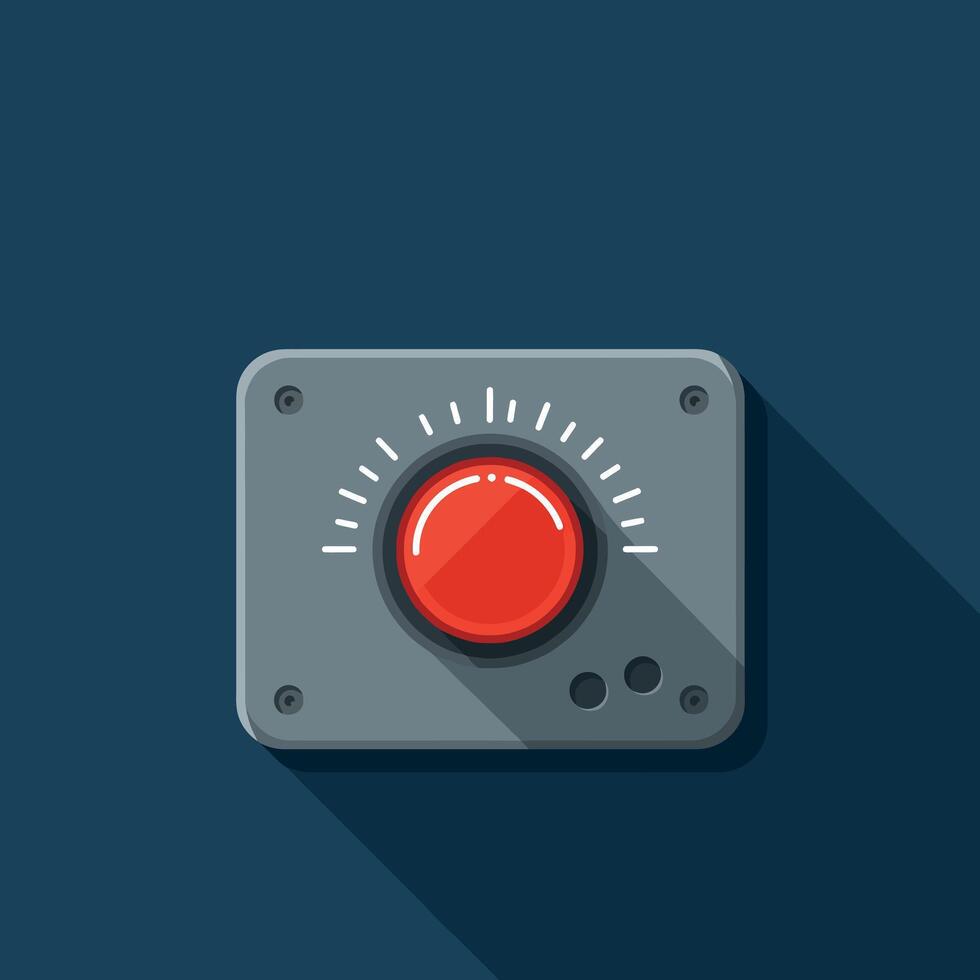 Red control knob on gray panel with long shadow flat design illustration vector