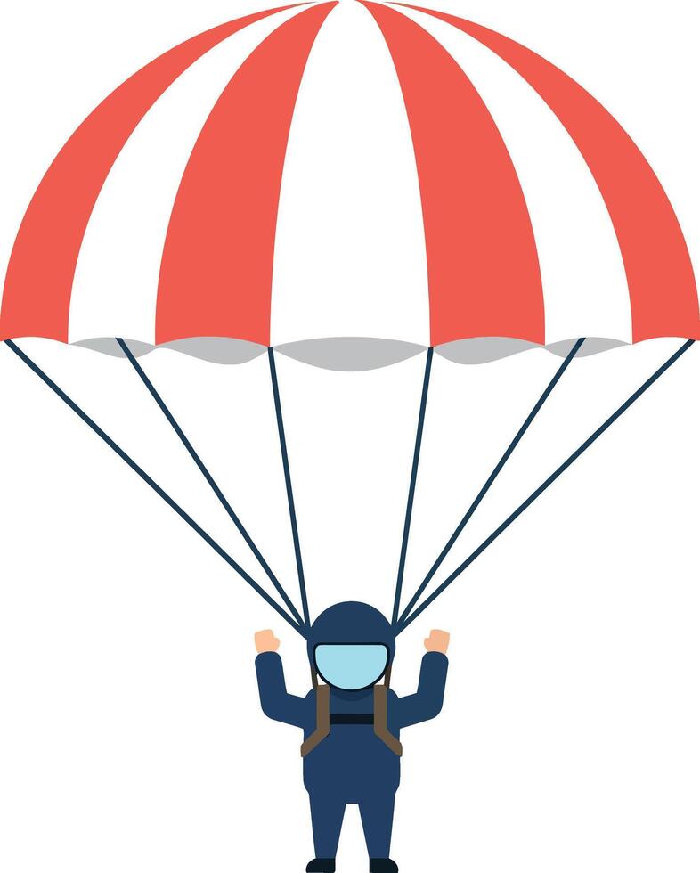 Parachutist with red and white canopy landing illustration in flat style vector
