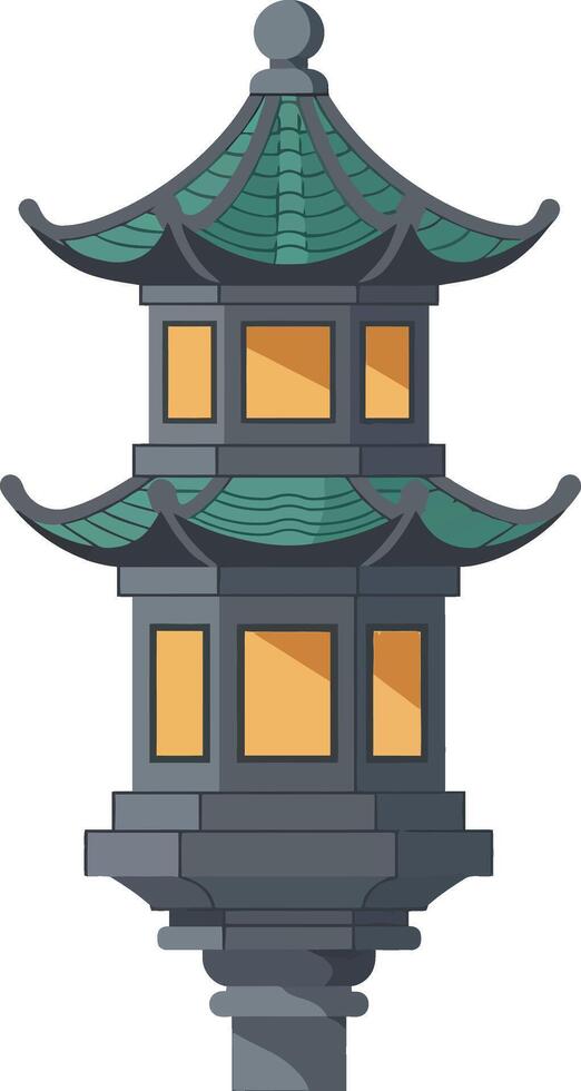 Asian pagoda lantern with green roof and glowing windows illustration vector