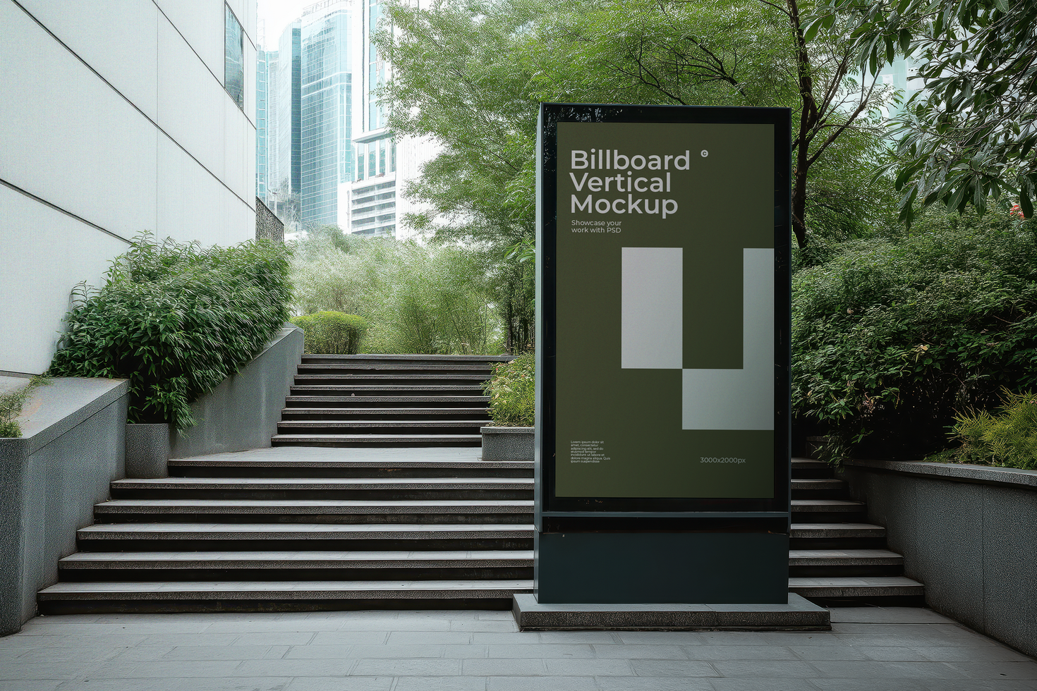 Vertical Billboard Mockup in an Urban Setting psd