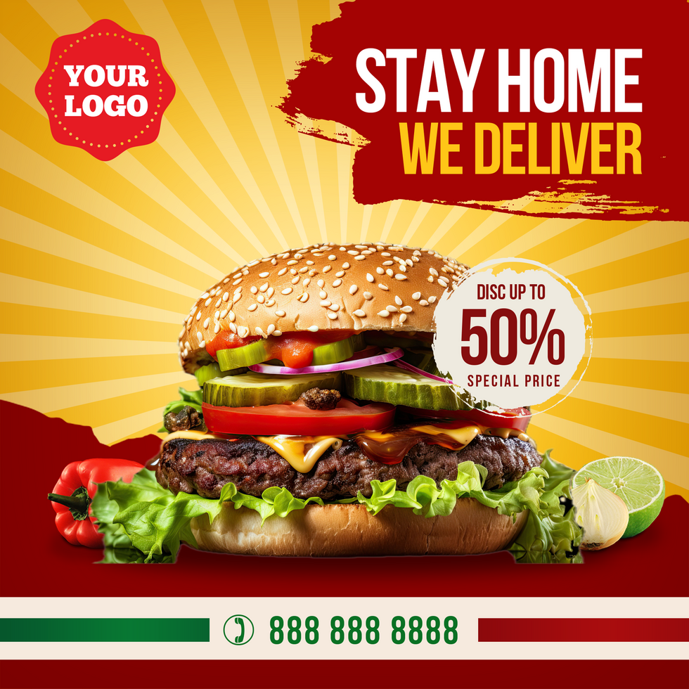 Stay Home We Deliver Food Promotion Discount psd
