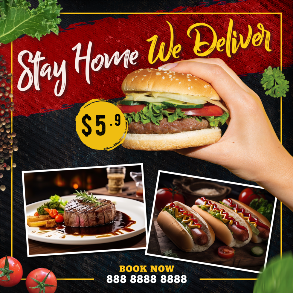 Stay Home We Deliver Food Promotion psd