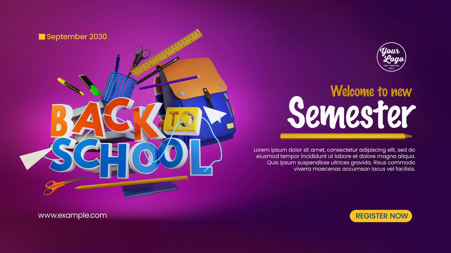 Dark Red Purple Welcome to New Semester back to school banner psd