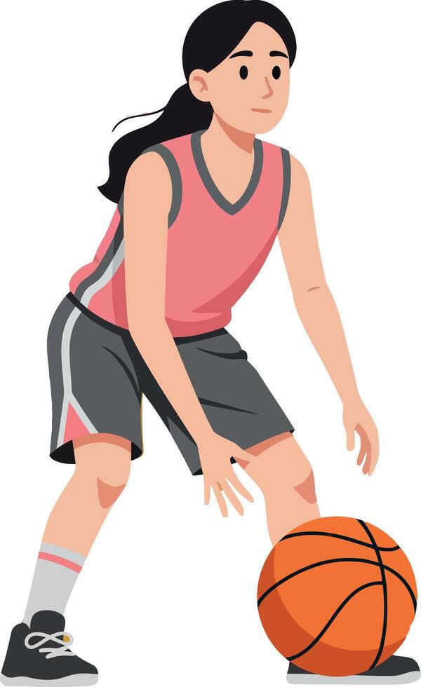 Female basketball player dribbling ball in sportswear illustration vector
