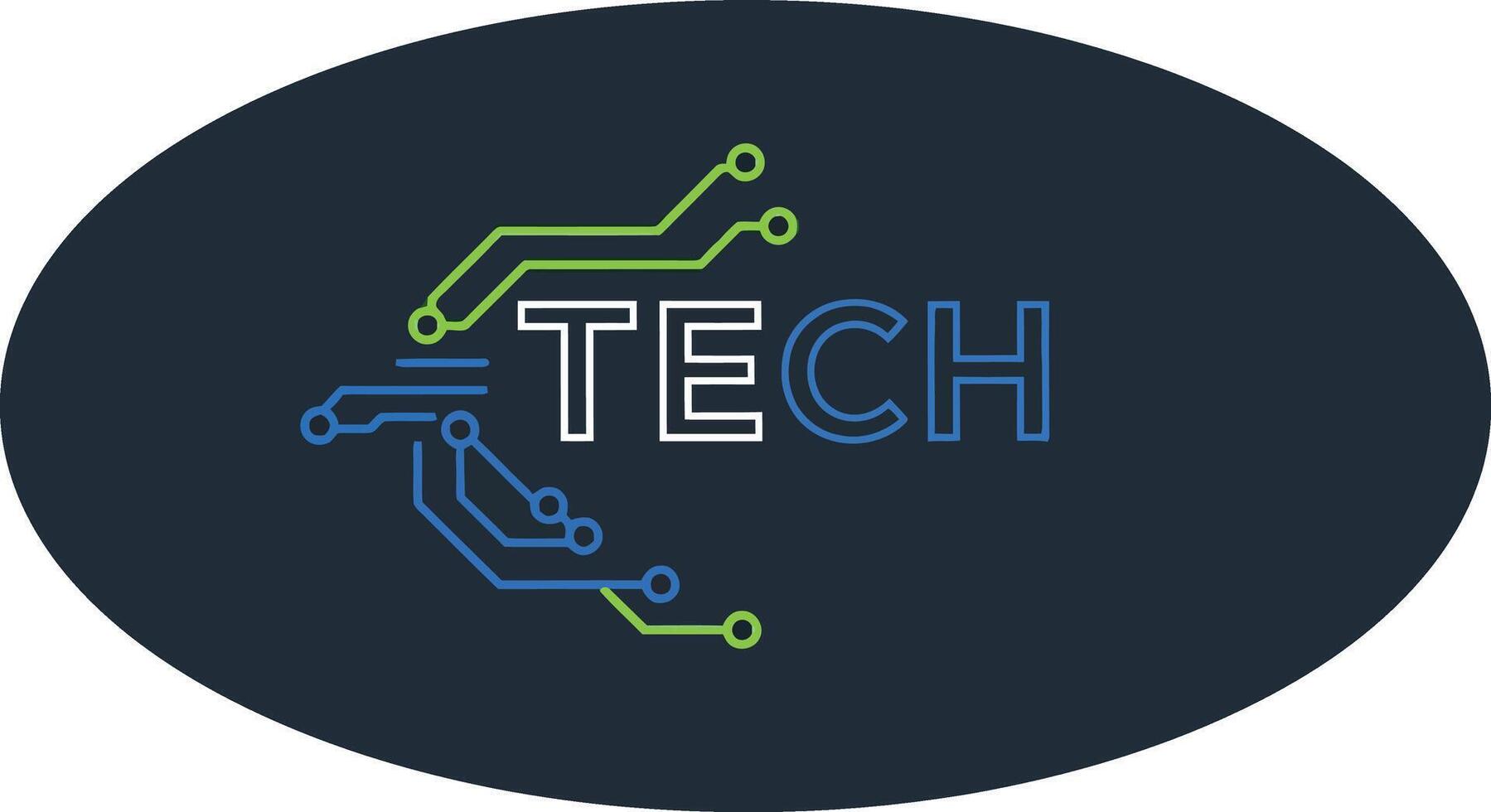 Tech logo design with circuit board elements in green and blue colors illustration vector