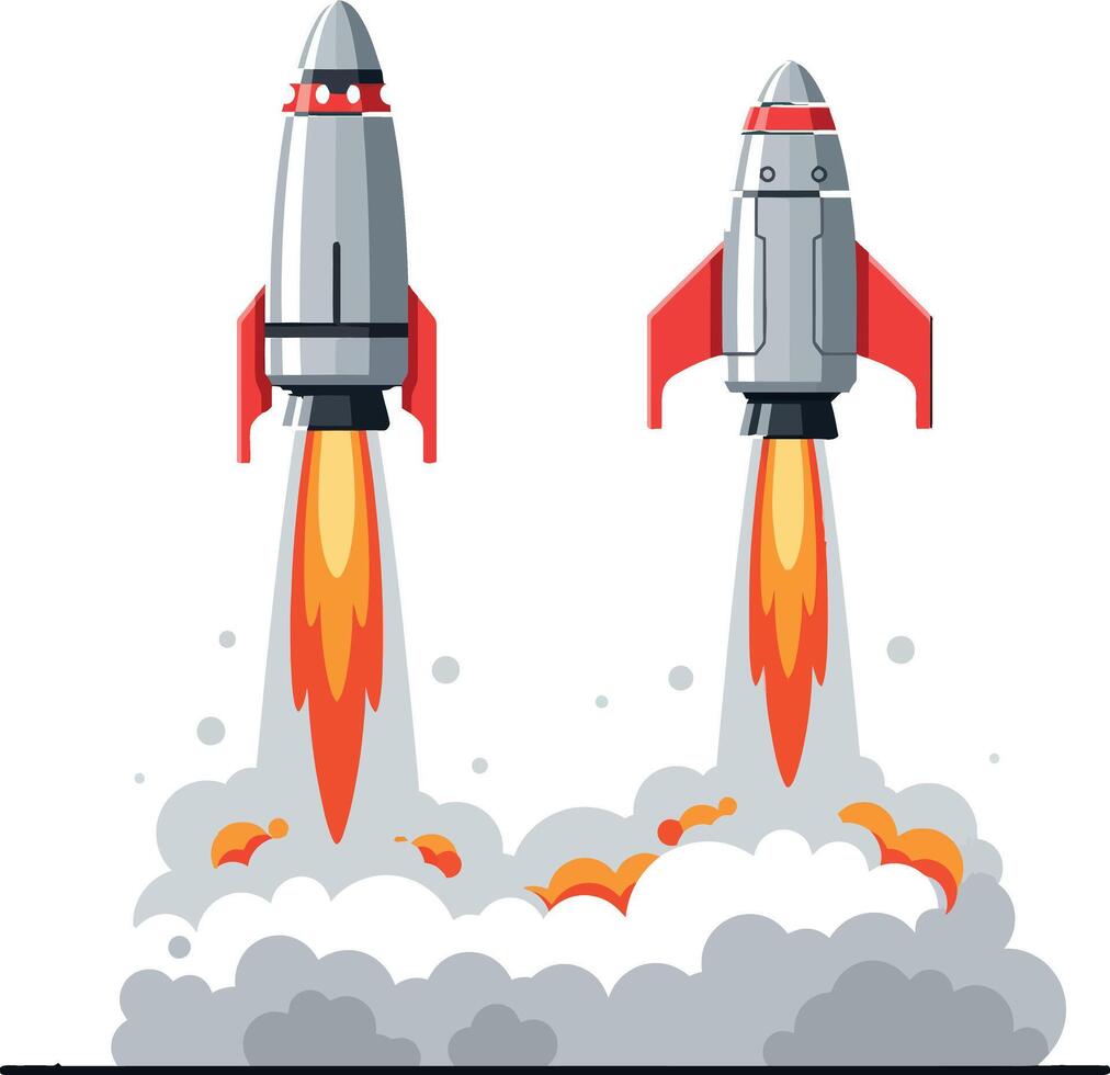 Two rockets launching with fire and smoke illustration space exploration design vector