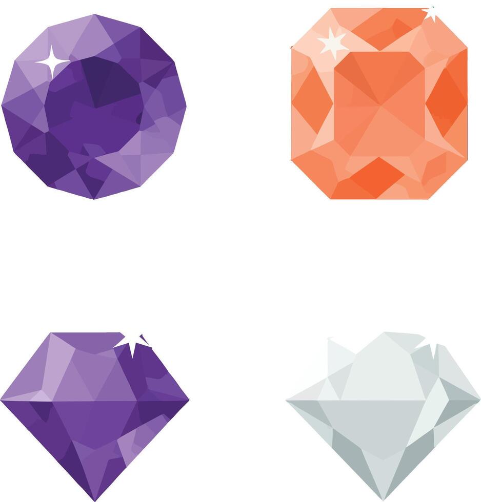 Colorful faceted gemstones illustration with purple orange and white stones vector