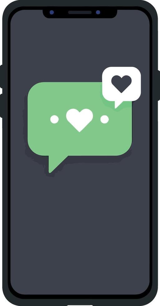 Smartphone with green chat bubble and heart icons messaging concept illustration vector