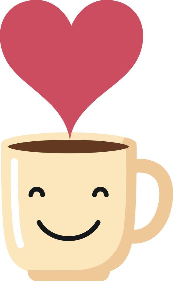 Smiling coffee cup with red heart steam creative illustration for love and warmth vector