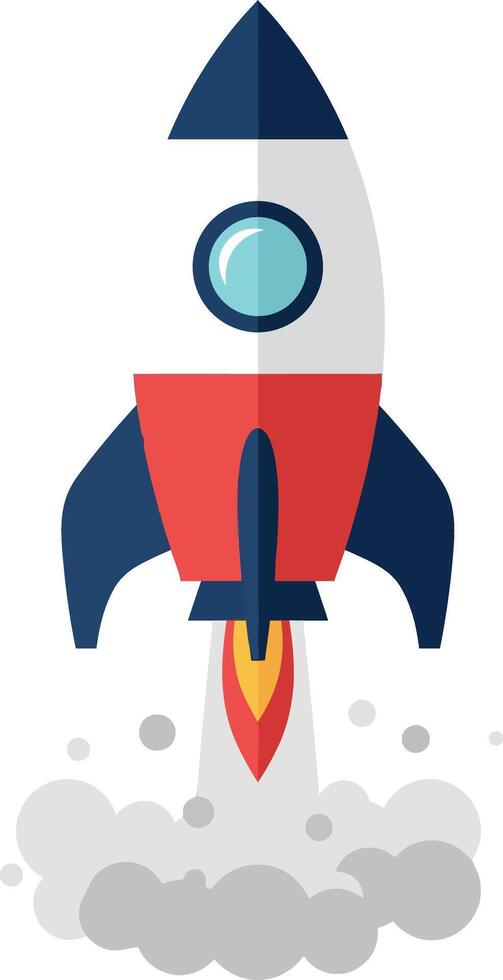 Rocket launch illustration with blue red and white colors in flat style vector