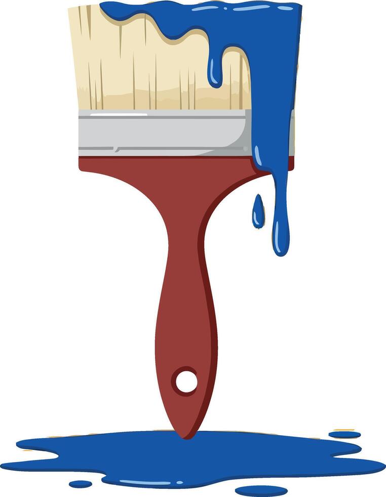 Paintbrush with dripping blue paint and red handle illustration vector