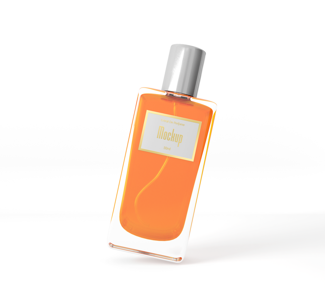 Realistic floating skincare cream tube with orange liquid mockup psd
