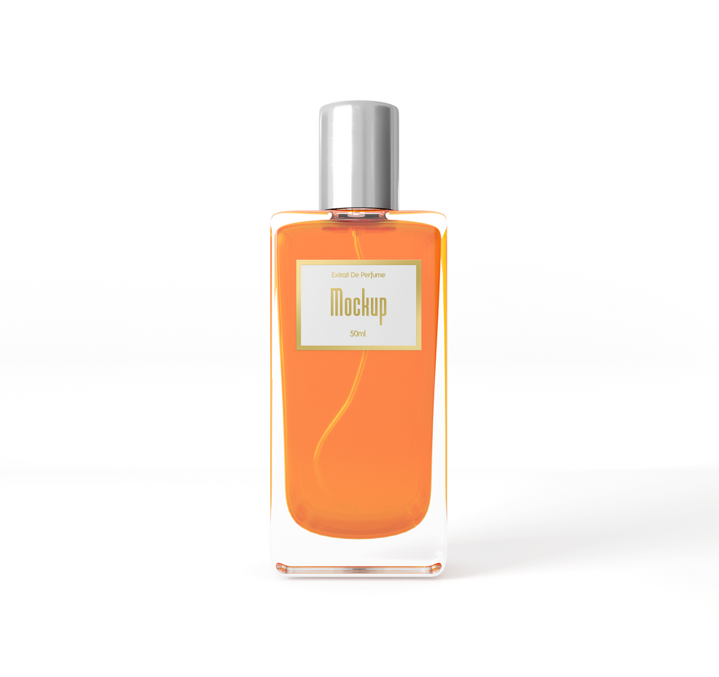 Realistic rectangle parfume bottle with orange mockup psd