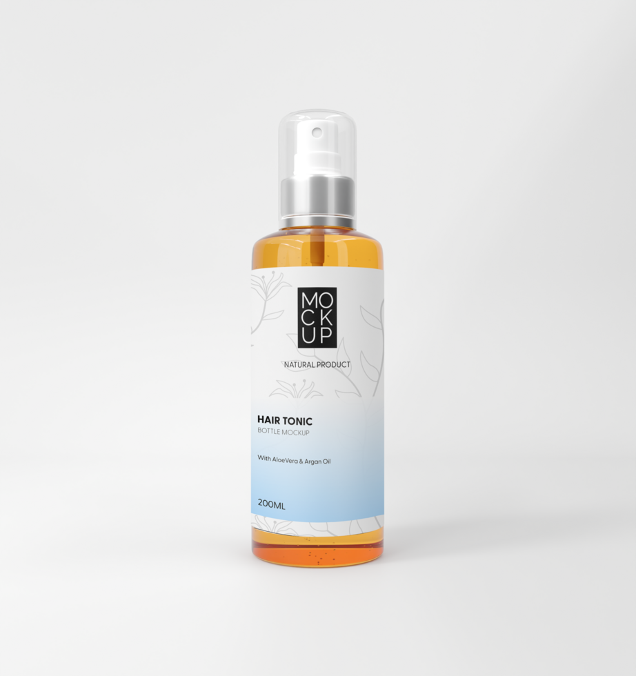 Realistic Front view hair tonic spray bottle mockup psd