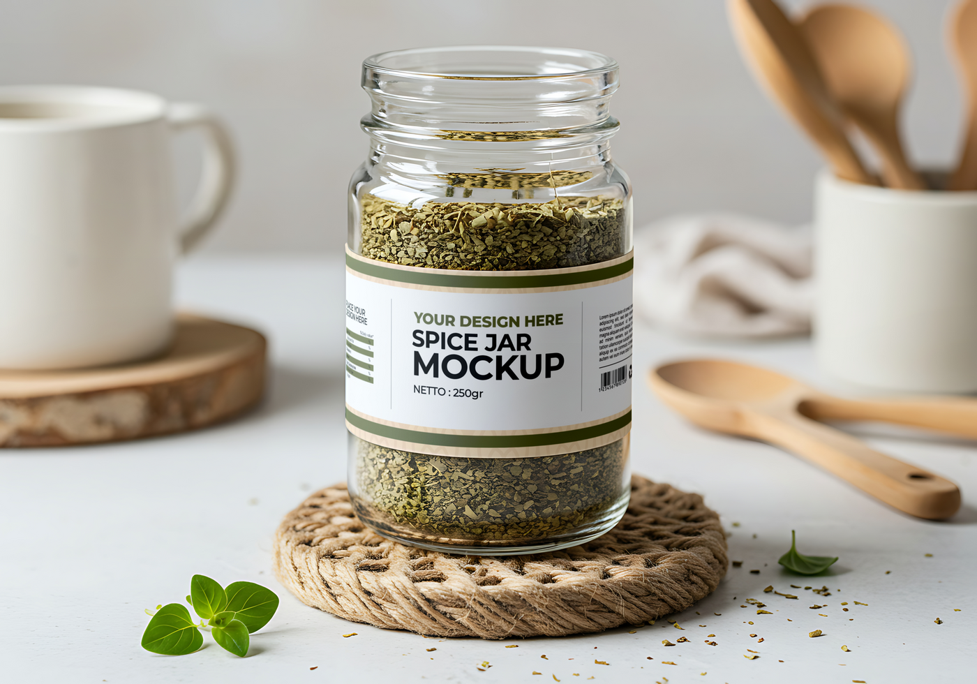 oregano spice powder jar mockup with decoration psd