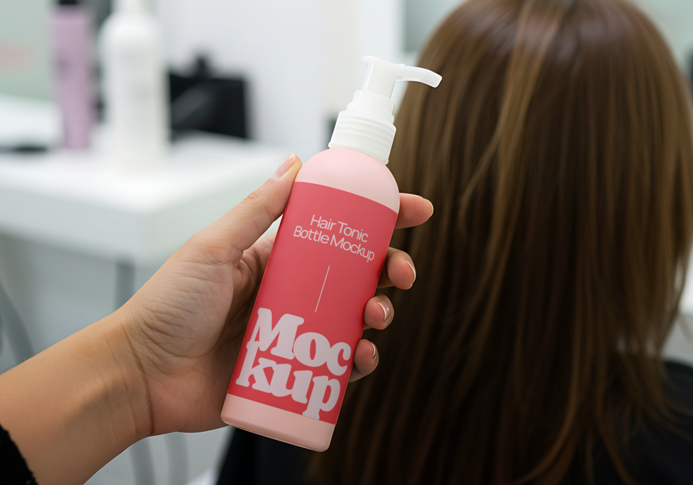 Bottle label beauty salon branding mockup psd