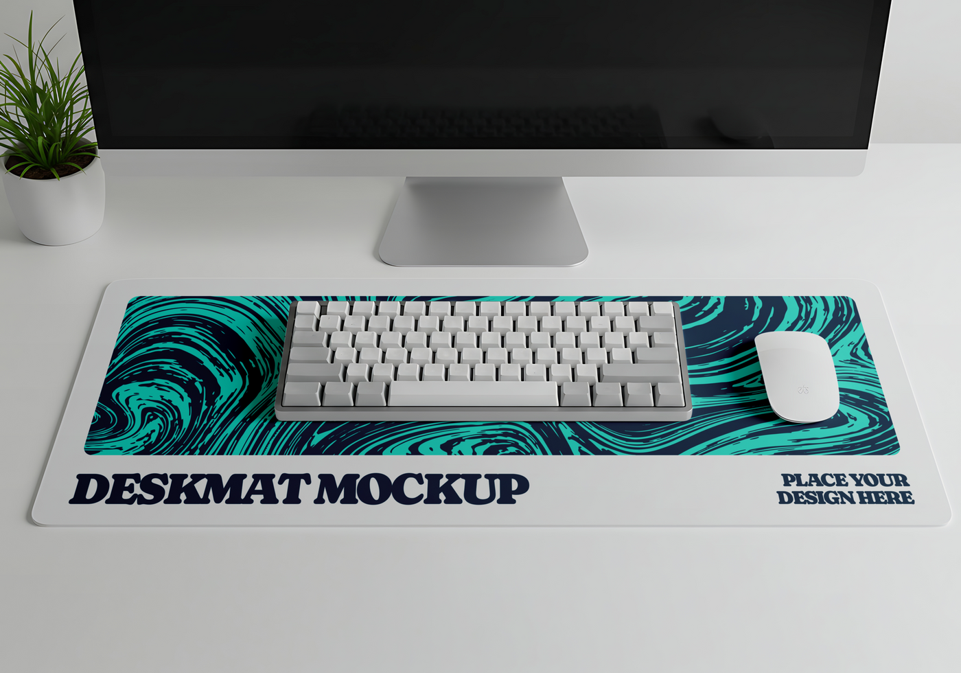 deskmat mockup with plant decoration psd