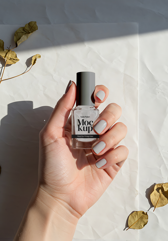 grey nail polish mockup with paper background psd