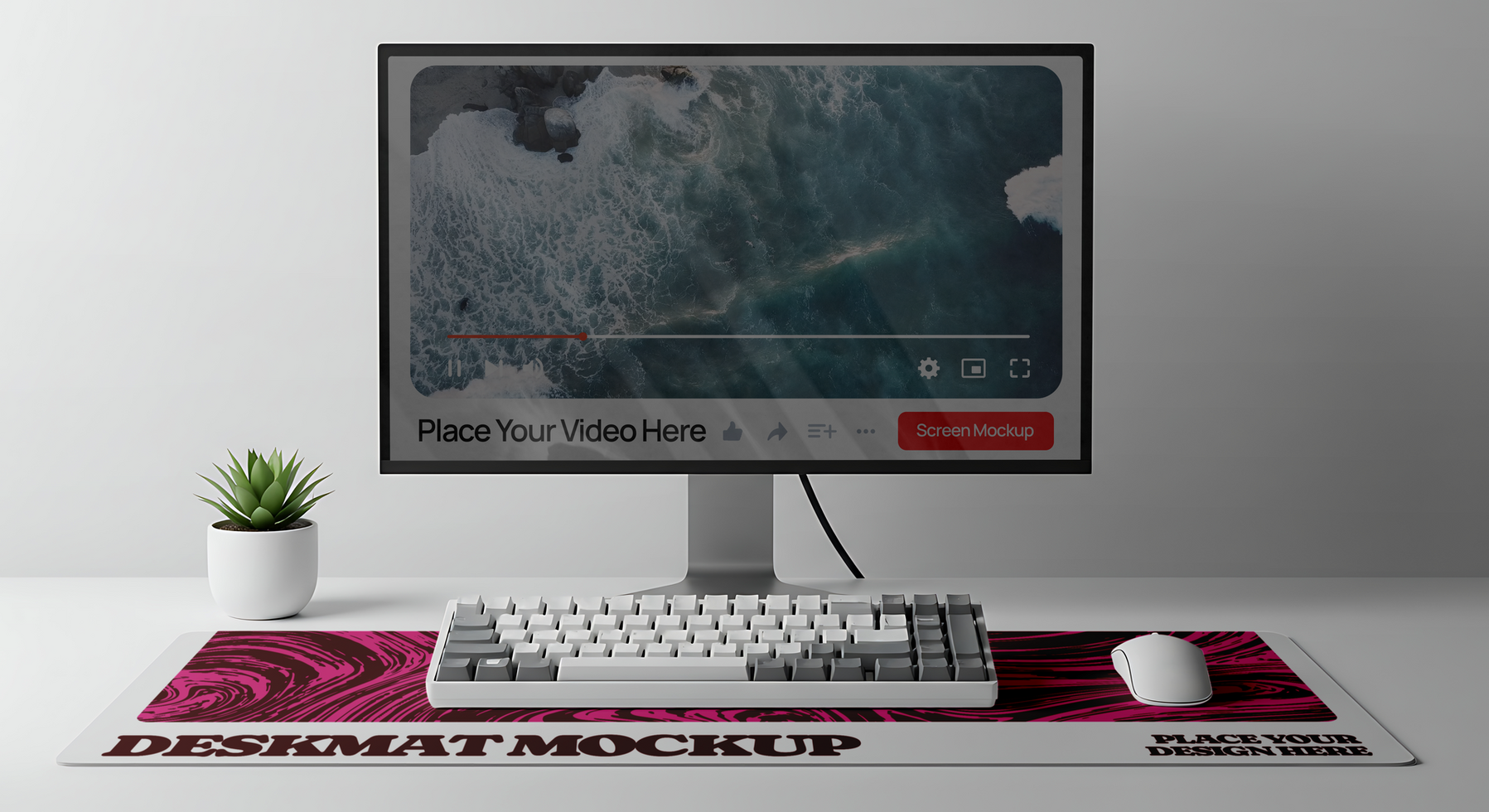 Screen mockup and Deskmat mockup with clean background psd