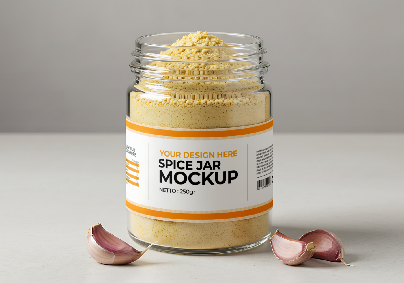garlic powder jar mockup with decoration psd