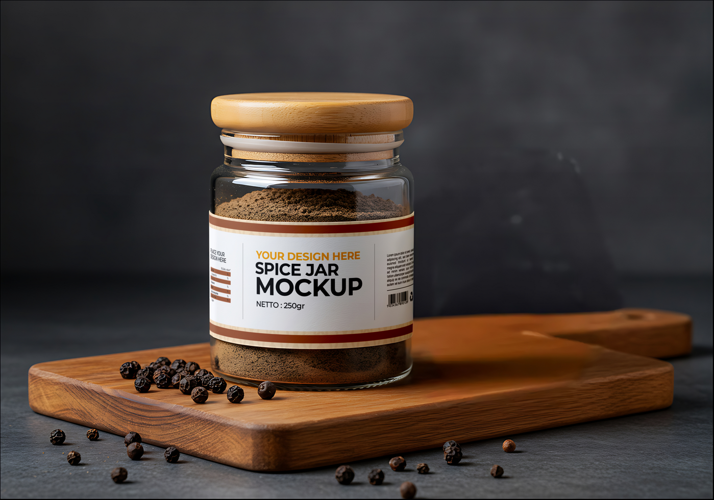black paper spice powder jar mockup with decoration psd