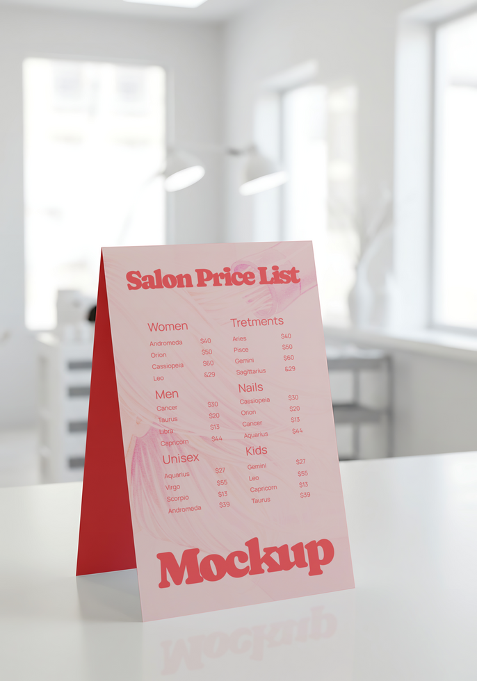 pricelist paper beauty saloon branding mockup psd