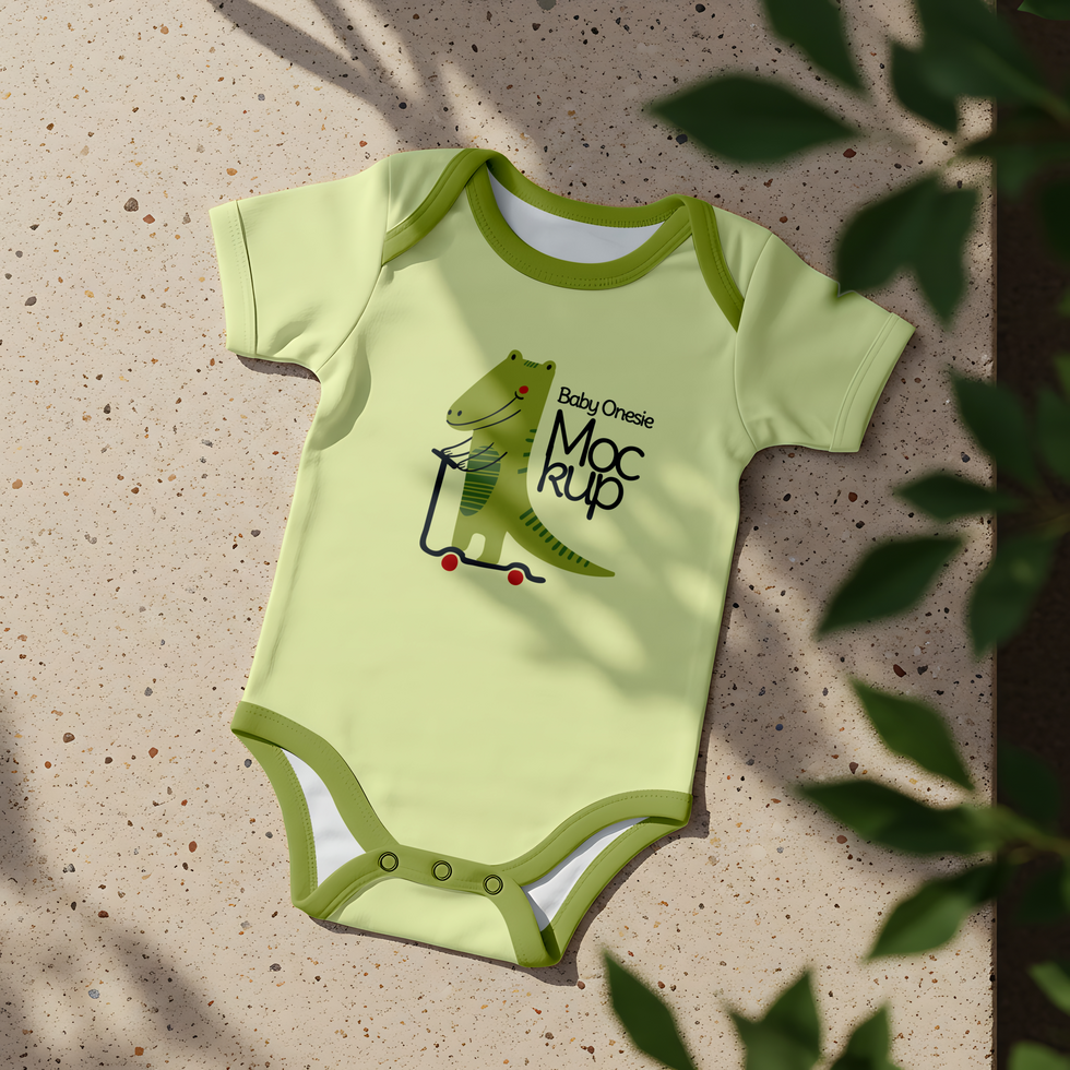 Baby Clothes Onsie mockup with leaf and shadow psd