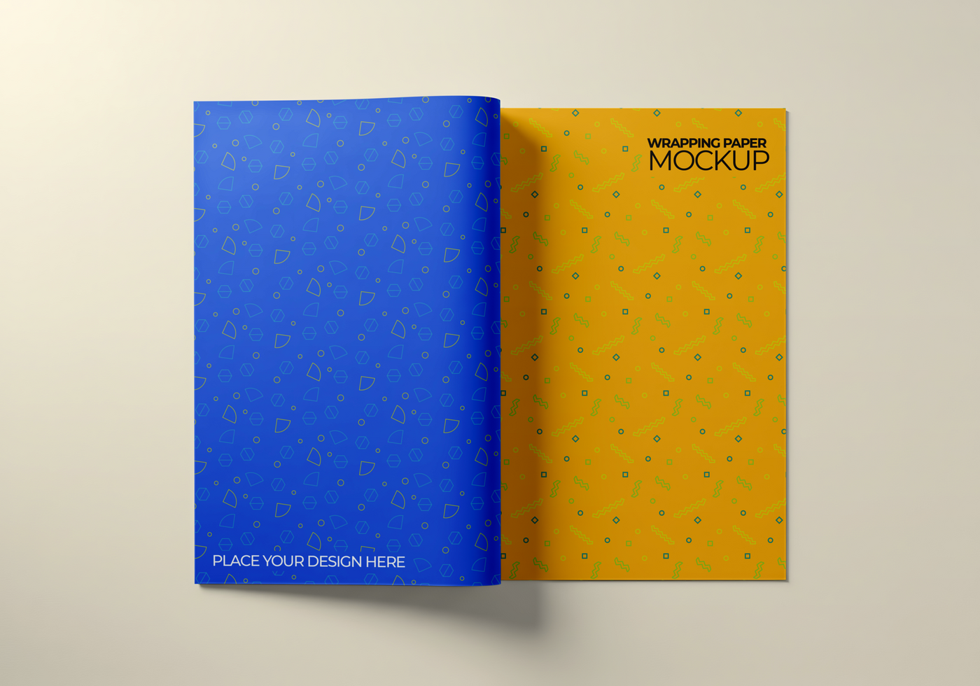 2 wrapping paper mockup on the floor psd
