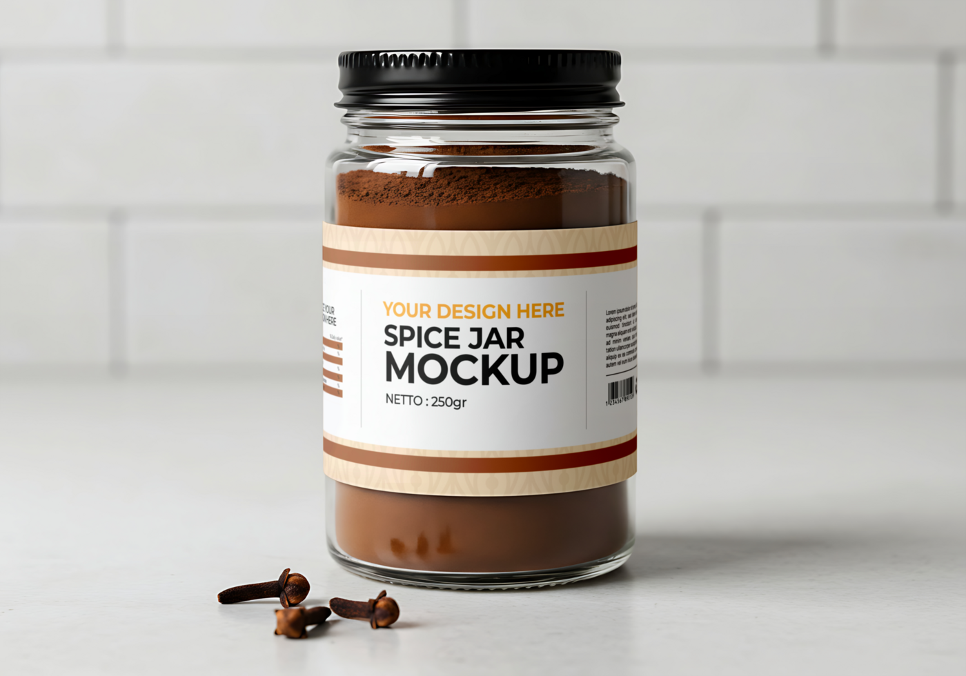 clove spice powder jar mockup with decoration psd