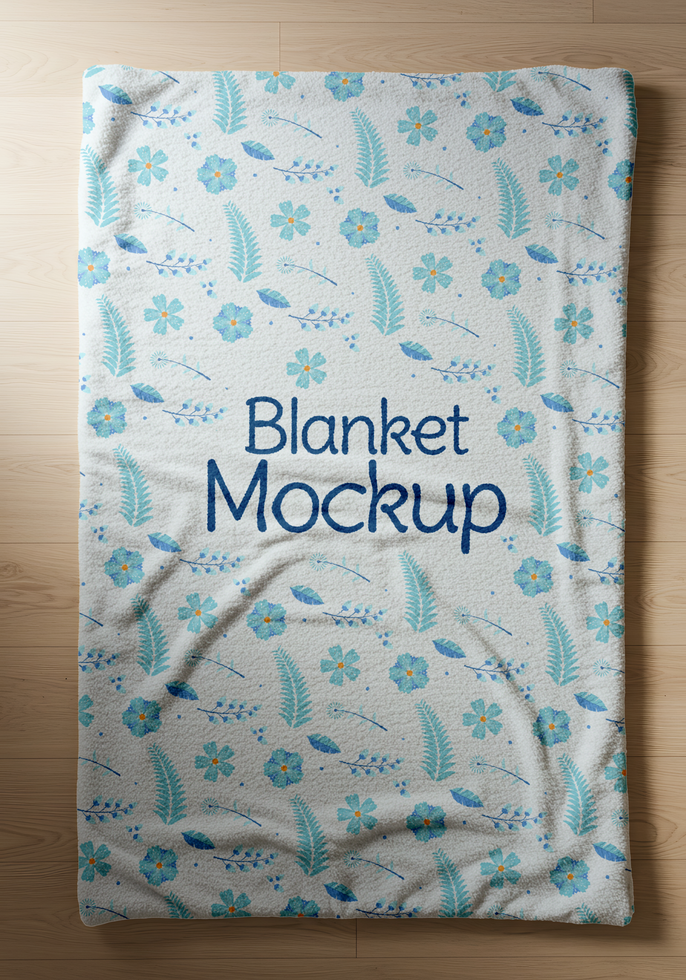 blanket mockup spread out on a wooden floor psd