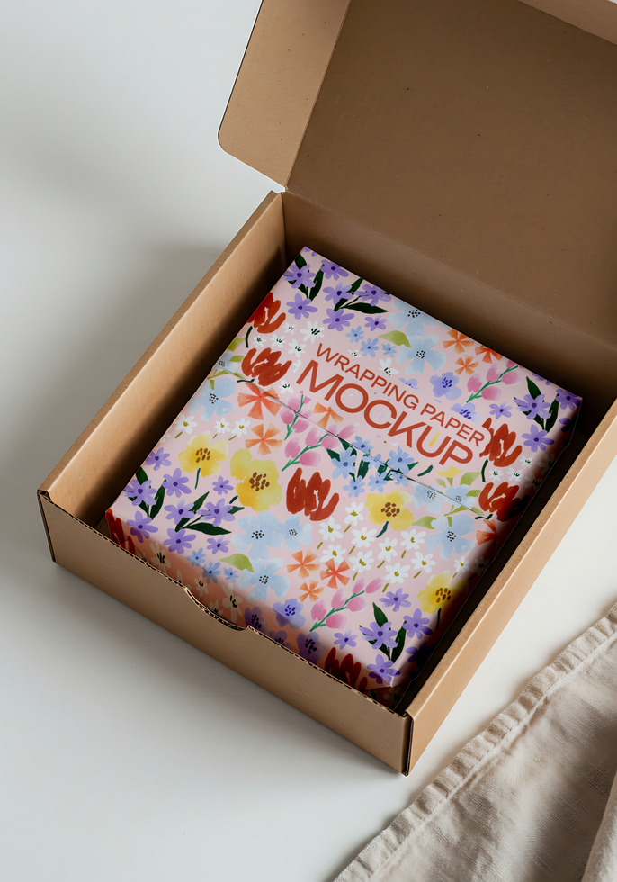 gift wrapped mockup in the box psd