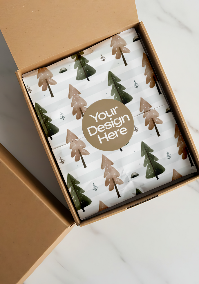 gift wrapped mockup with sticker label in the box psd