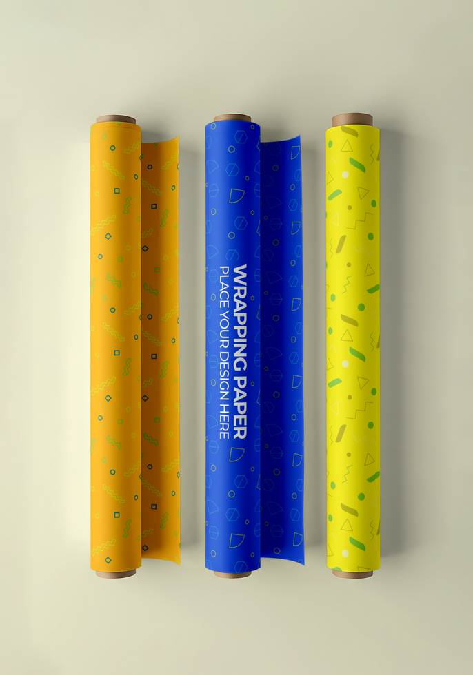 3 rolled mockup wrapping paper psd