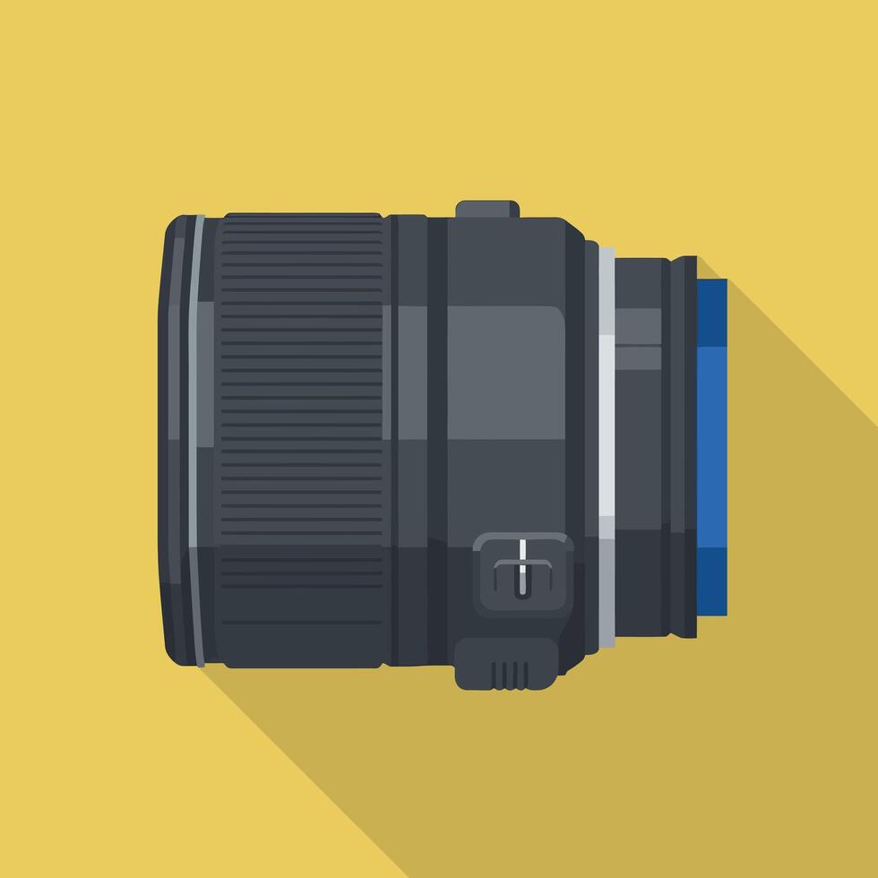 Camera lens equipment photography accessory flat design illustration yellow background vector