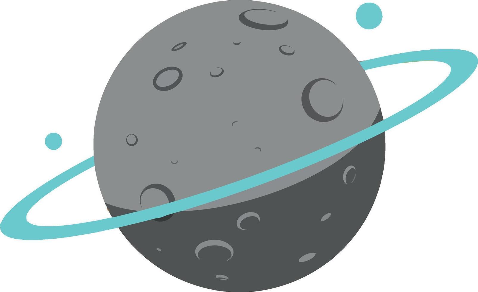 Gray cratered planet with blue ring and orbiting satellites illustration space theme vector